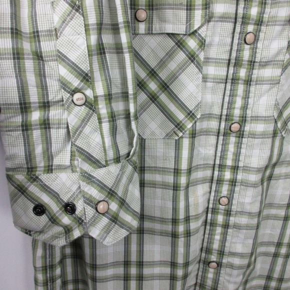 Stio Flannel Pearl Snap Button Down Shirt Men M Green Plaid Western 330 - Picture 10 of 10